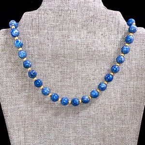Vintage Hand Knotted Sodalite Necklace with 14k Gold Beads